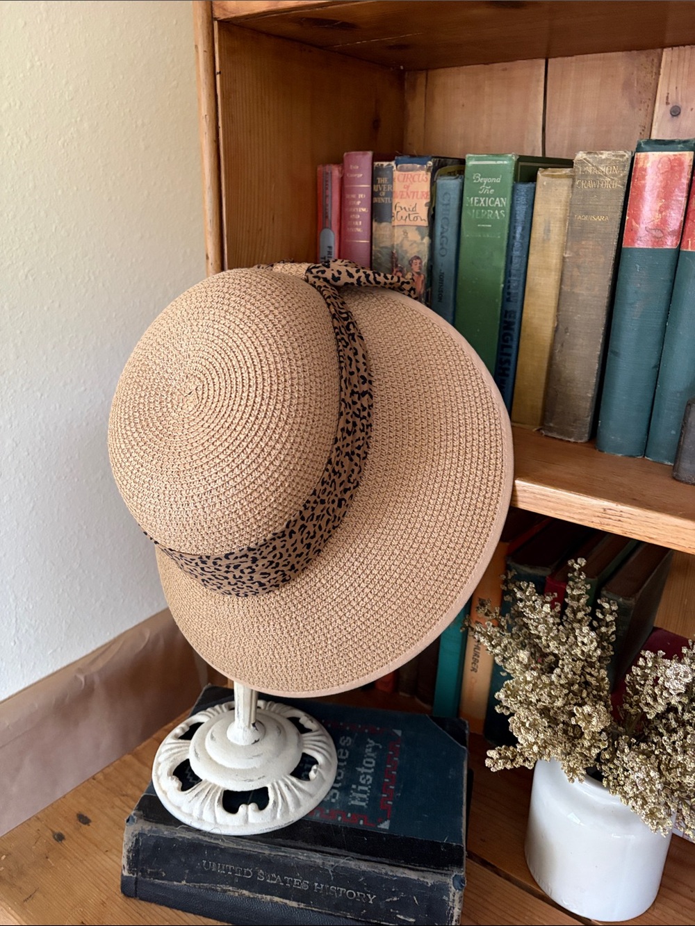 Magid Hats Straw Sun Hat with Leopard Trim